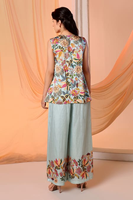 Soup By Sougat Paul Aarani Floral Print Asymmetric Cape & Palazzo Set 