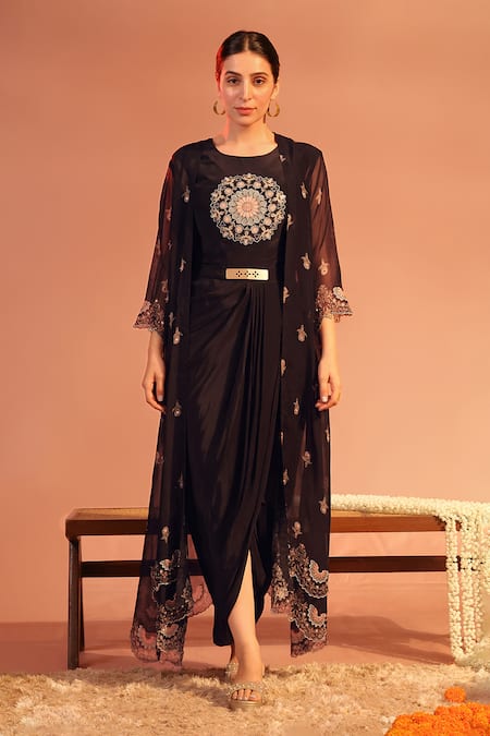 Soup by Sougat Paul Eraya Floral Embroidered Cape With Draped Dress 