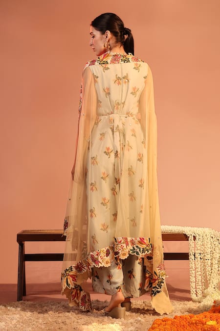 Soup By Sougat Paul Aarani Floral Embroidered Cape & Jumpsuit Set 