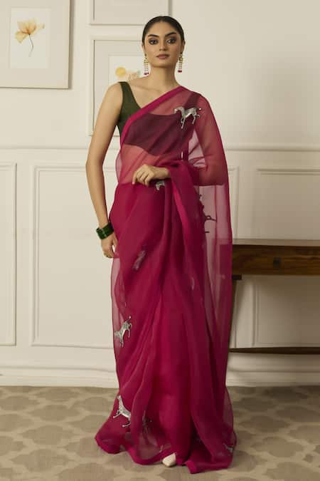 Peeli Dori Balcao Resham Embroidered Saree With Blouse 