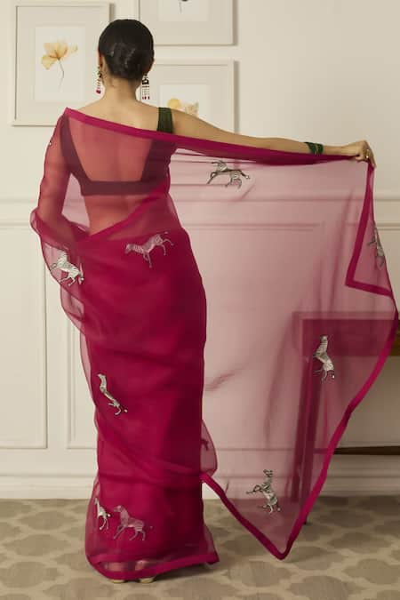 Peeli Dori Balcao Resham Embroidered Saree With Blouse 