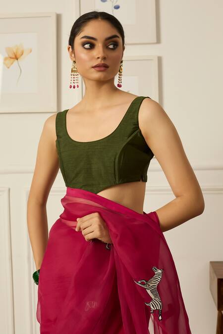 Peeli Dori_Pink Silk Organza Embroidered Resham Round Balcao Saree With Blouse _at_Aza_Fashions