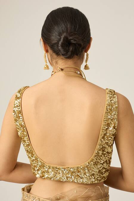 Peeli Dori_Gold Chanderi, Organza, Sequins, Riwayat Zari Embroidered Lehenga Set _at_Aza_Fashions