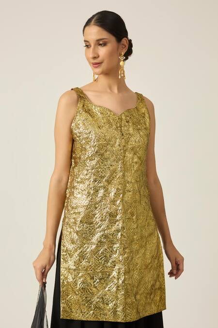 Shop_Peeli Dori_Black Georgette, Organza, Silk Embroidery, Zari Metallic Kurta Sharara Set 