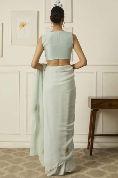 Peeli Dori Lucy Leaf Embroidered Saree With Blouse 