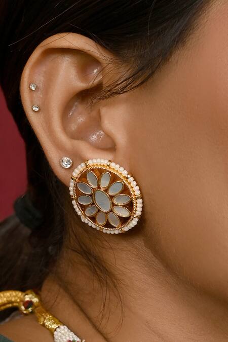 Namasya_White Pearls Flora Mother Of Embellished Choker Set_Online_at_Aza_Fashions