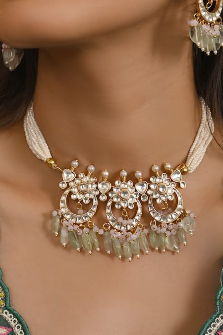 Namasya Green Pearls, Stones Bahar Kundan And Embellished Choker Set Online at Aza Fashions Namasya_Green Pearls, Stones Bahar Kundan And Embellished Choker Set_Online_at_Aza_Fashions