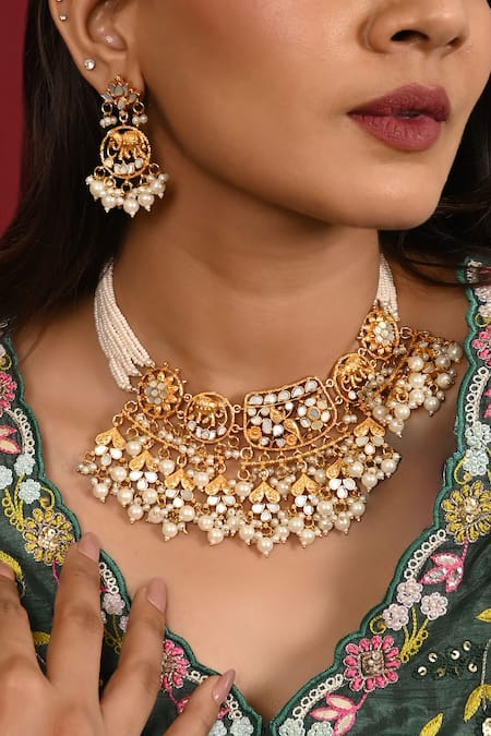 Namasya Gold Plated Mother Of Pearl Folklore Embellished Choker Set 