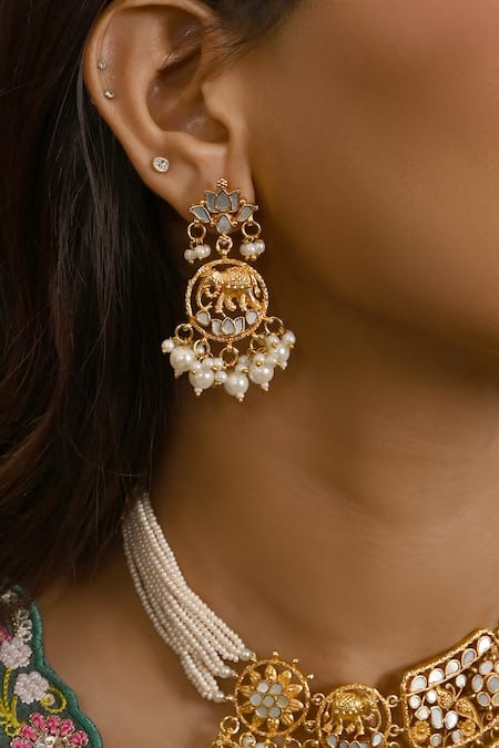 Namasya_Gold Plated Pearls Folklore Mother Of Embellished Choker Set _Online_at_Aza_Fashions