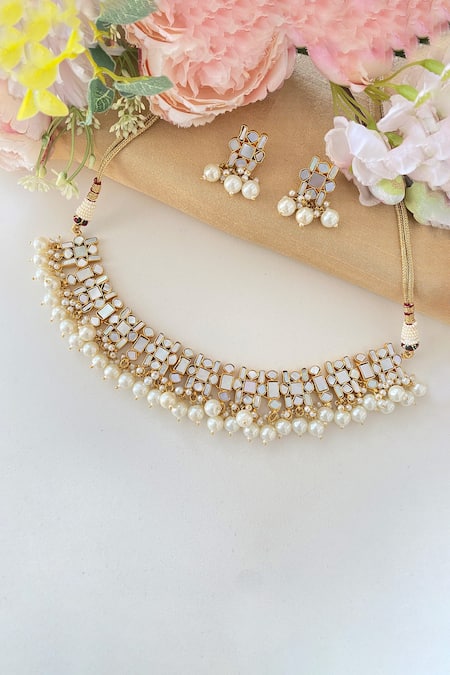 Namasya Geometric Mother of Pearl Embellished Choker Set 