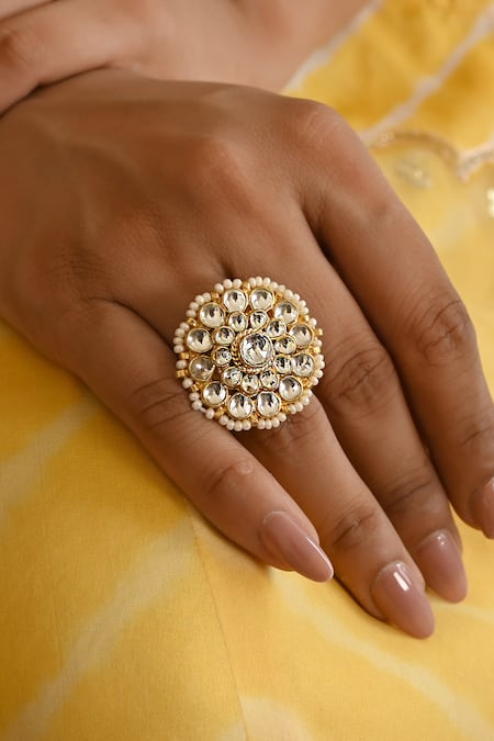 Namasya Gold Plated Kundan And Pearl Embellished Flora Ring 