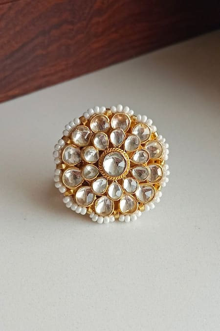 Namasya Kundan & Pearl Embellished Flora Ring 