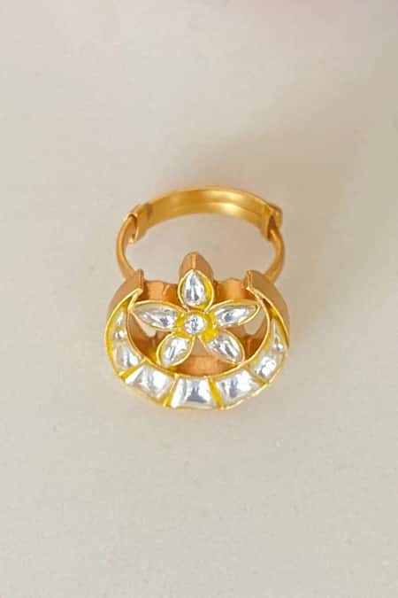 Namasya Crescent Bloom Kundan Embellished Ring 