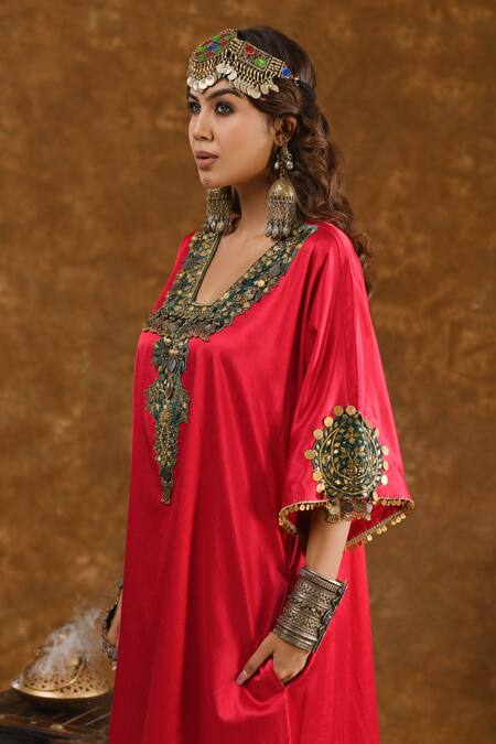 Ekavira_Pink Silk Embroidery, Tassels, Patchwork Layla Embellished Choga With Salwar _Online_at_Aza_Fashions