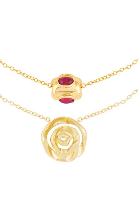 Buy_Isharya_Multi Color Double Rose Layered Necklace - Set Of 2 _Online_at_Aza_Fashions