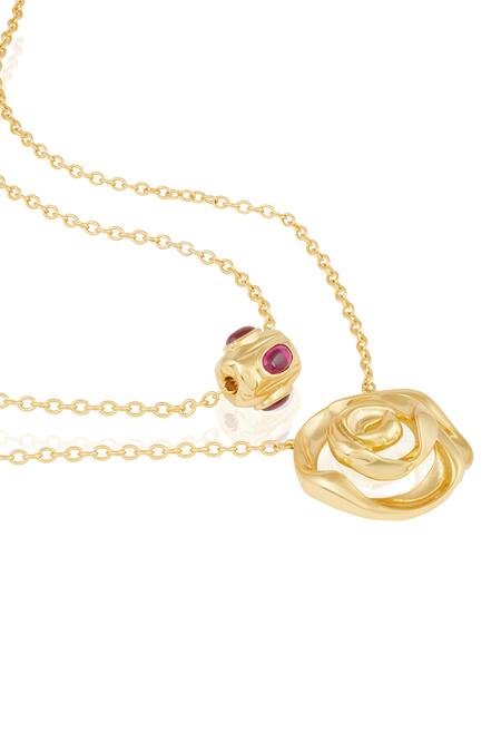 Shop_Isharya_Multi Color Double Rose Layered Necklace - Set Of 2 _Online_at_Aza_Fashions