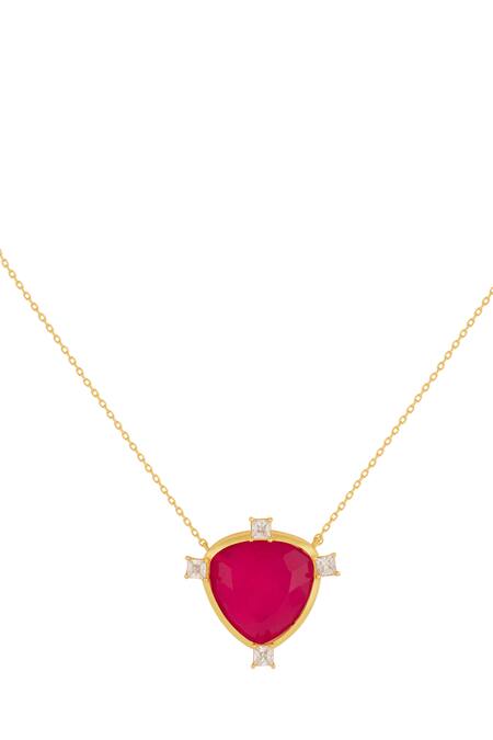 Shop Isharya Red Ruby Mirros Pendant Necklace at Aza Fashions Shop_Isharya_Red Ruby Mirros Pendant Necklace_at_Aza_Fashions