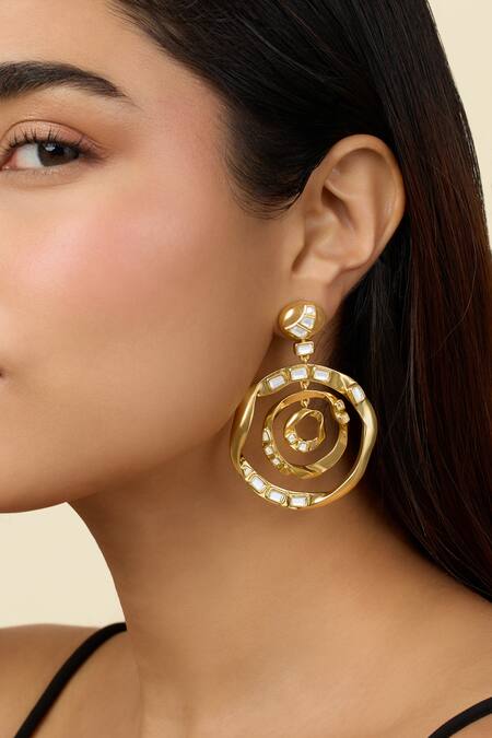 Buy_Isharya_Gold Plated Mirrors, Stones Festive Magic Mirrorwork Danglers_Online_at_Aza_Fashions