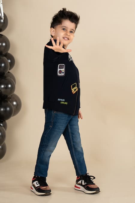 Buy Little Boys Closet Blue Polyester Embroidery Gamer Placement Jacket Online at Aza Fashions Buy_Little Boys Closet_Blue Polyester Embroidery Gamer Placement Jacket _Online_at_Aza_Fashions