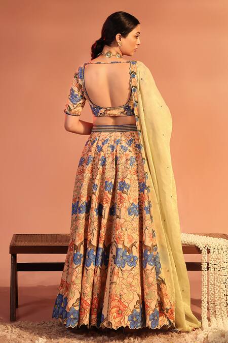 Shop_Soup By Sougat Paul_Pink Cotton, Silk, Tissue Embroidery, Sequins Sadira Floral Lehenga Set _at_Aza_Fashions