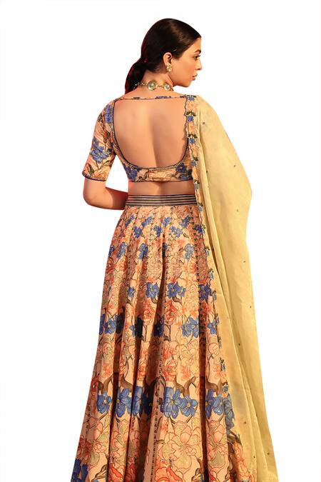 Shop_Soup By Sougat Paul_Pink Cotton, Silk, Tissue Embroidery, Sequins Sadira Floral Lehenga Set 