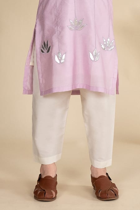 Little Boys Closet Purple Cotton, Silk Embroidery Lotus Kurta Set at Aza Fashions Little Boys Closet_Purple Cotton, Silk Embroidery Lotus Kurta Set _at_Aza_Fashions