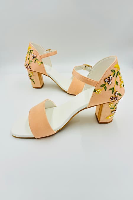 Rajasthani Stuff Peach Resham Avidya Floral Embroidered Heels 