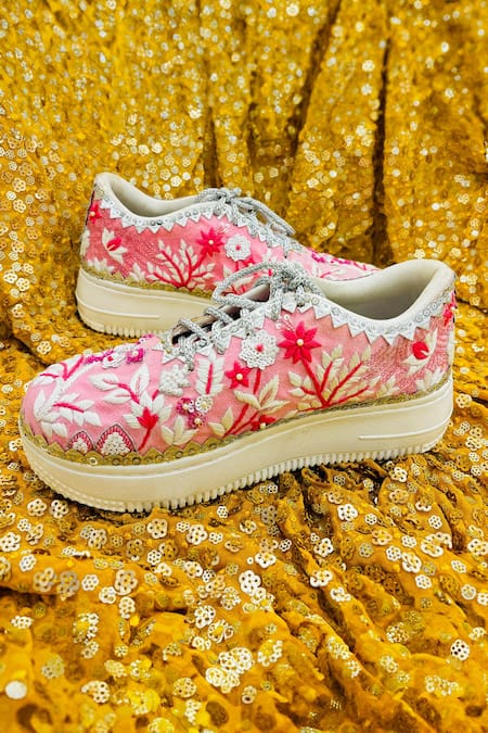 Rajasthani Stuff Pink Resham Hanit Embroidered Sneakers 