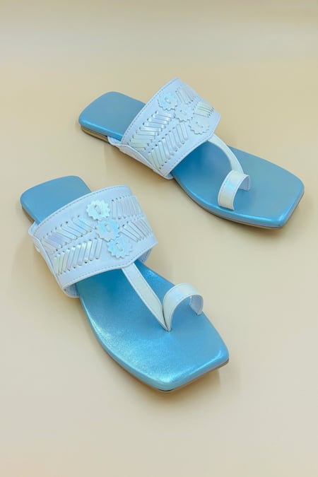 Rajasthani Stuff Blue Jiva Braided Woven Strap Kolhapuri Sandals 