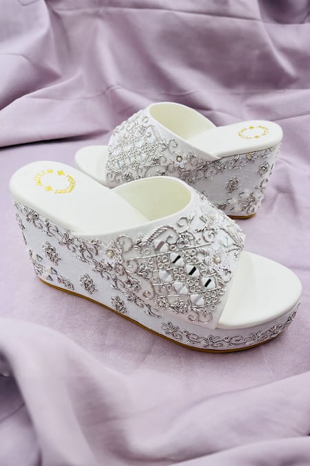 Rajasthani Stuff White Zardozi Omana Embroidered Wedges 