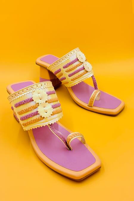 Shop_Shiveen Shiveen_Purple Kolhapuri Heels With Braided Strap _Online_at_Aza_Fashions