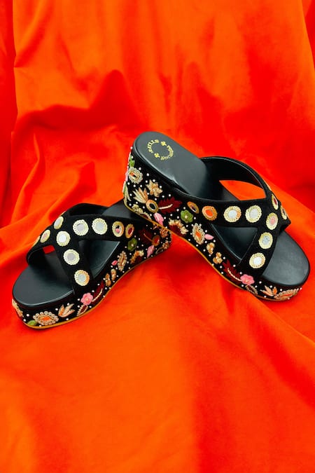 Rajasthani Stuff Srishti Mirror Embroidered Wedges 