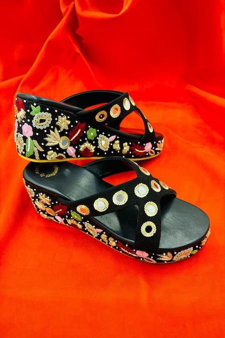 Shiveen Shiveen Srishti Mirror Embroidered Wedges 