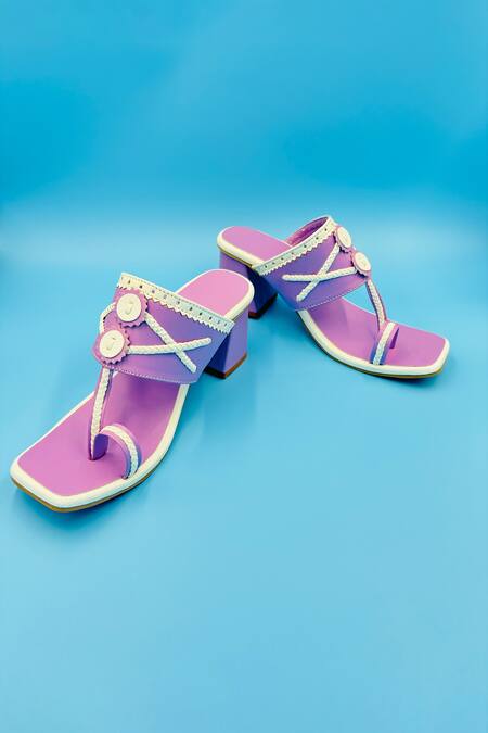 Shiveen Shiveen_Purple Tarangini Braided Woven Kolhapuri Heels _Online_at_Aza_Fashions