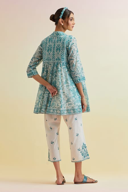 Upavita Floral Vine Print Short Angrakha With Pant 