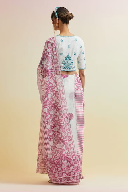 Upavita Floral Vine Block Print Saree With Blouse 