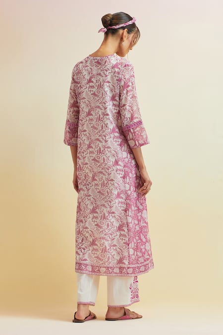 Upavita Chanderi Floral Hand Block Print Kurta & Pant Set 