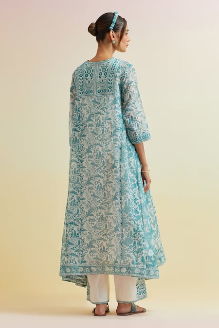 Upavita Floral Hand Block A-Line Print Kurta & Pant Set 