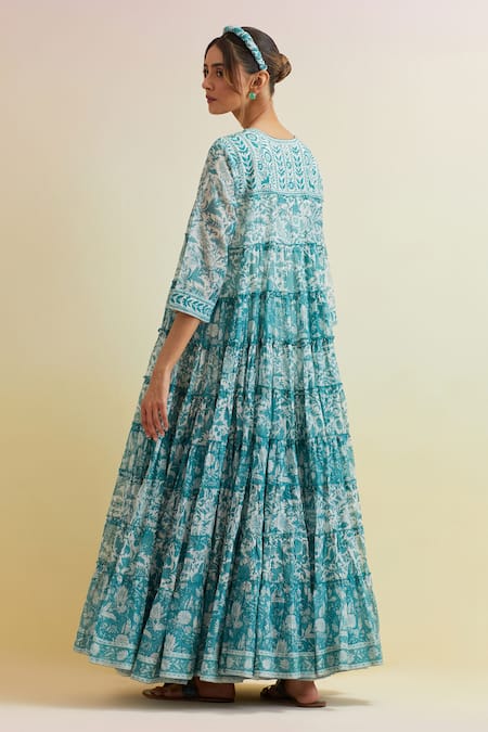 Upavita Floral Hand Block Tiered Print Kurta & Pant Set 