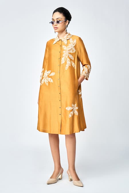 Shahin Mannan Leaf Embroidered Midi Dress 