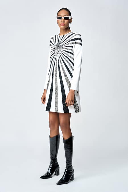 Buy Shahin Mannan Ivory Crepe Sequins Round Neck Heart And Rays Mini Dress Online at Aza Fashions Buy_Shahin Mannan_Ivory Crepe Sequins Round Neck Heart And Rays Mini Dress _Online_at_Aza_Fashions