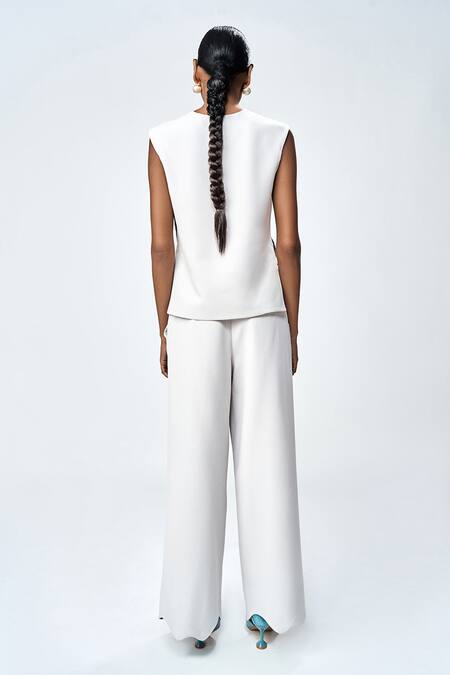 Shop Shahin Mannan Grey Crepe Embroidery, Cut Work Round Neck Wave And Boat Applique Top With Pant at Aza Fashions Shop_Shahin Mannan_Grey Crepe Embroidery, Cut Work Round Neck Wave And Boat Applique Top With Pant _at_Aza_Fashions