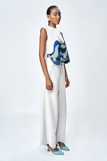 Buy Shahin Mannan Grey Crepe Applique Round Neck Wave And Boat Work Top Online at Aza Fashions Buy_Shahin Mannan_Grey Crepe Applique Round Neck Wave And Boat Work Top _Online_at_Aza_Fashions