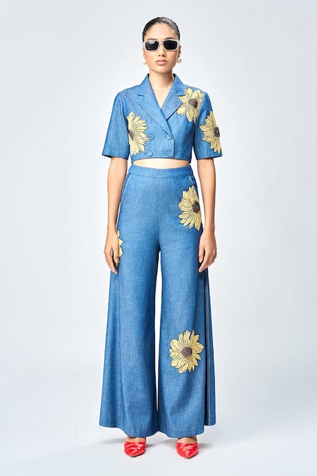 Shahin Mannan Daisy Embroidered Flared Pant 