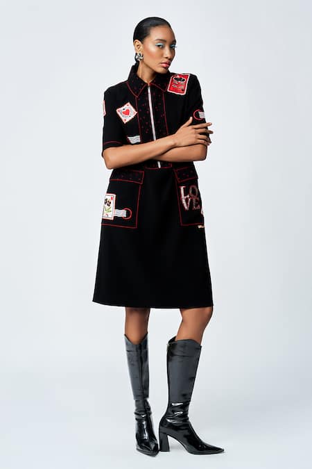 Shahin Mannan Panelled Stamp Patch Shift Dress 