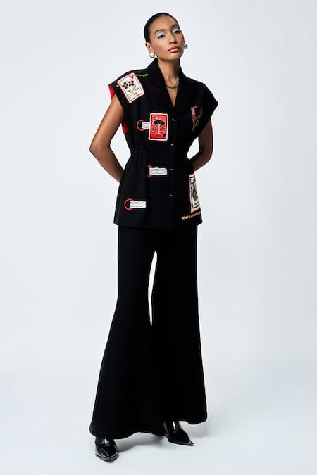 Shahin Mannan Stamp Patch Robe Jacket With Flared Pant 