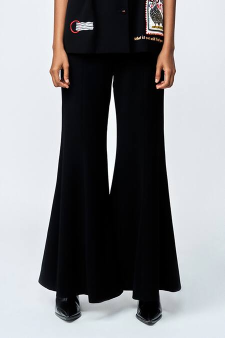 Buy Shahin Mannan Black Crepe Embroidery Collared Stamp Patch Robe Jacket With Pant Online at Aza Fashions Buy_Shahin Mannan_Black Crepe Embroidery Collared Stamp Patch Robe Jacket With Pant _Online_at_Aza_Fashions