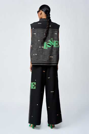 Shop Shahin Mannan Black Crepe Beads, Embroidery Love Embellished Flared Pant at Aza Fashions Shop_Shahin Mannan_Black Crepe Beads, Embroidery Love Embellished Flared Pant _at_Aza_Fashions