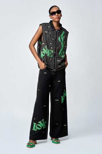 Shahin Mannan Black Crepe Beads, Embroidery Love Embellished Flared Pant Online at Aza Fashions Shahin Mannan_Black Crepe Beads, Embroidery Love Embellished Flared Pant _Online_at_Aza_Fashions