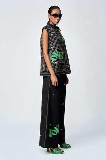 Shop Shahin Mannan Black Crepe Beads, Embroidery Love Embellished Flared Pant Online at Aza Fashions Shop_Shahin Mannan_Black Crepe Beads, Embroidery Love Embellished Flared Pant _Online_at_Aza_Fashions